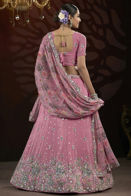 Pink Colour Semi Stitched Chinon Lehenga Choli LC1112517 A