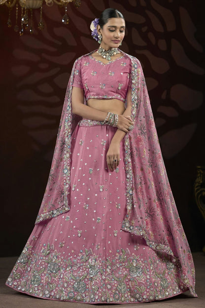 Pink Colour Semi Stitched Chinon Lehenga Choli LC1112517