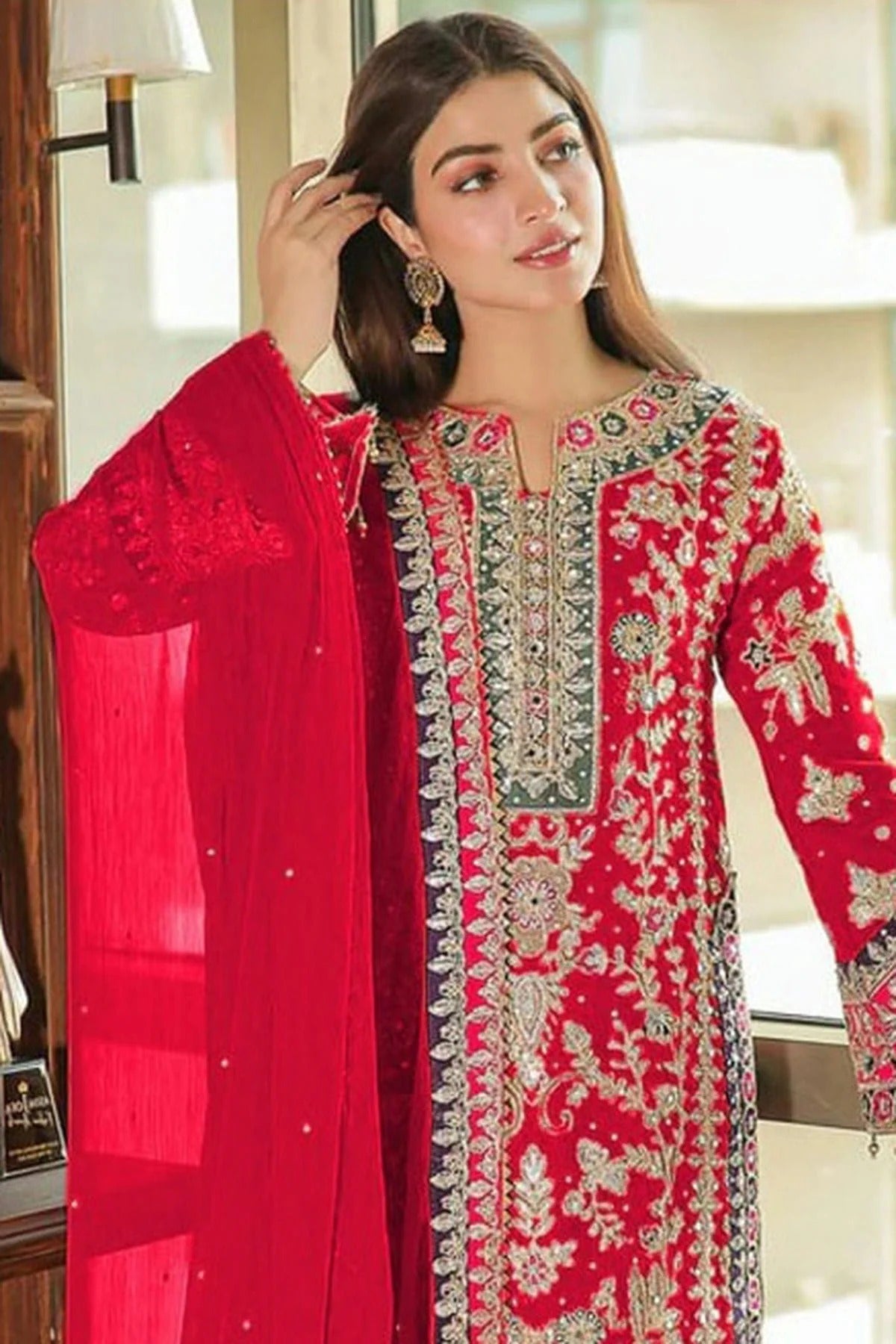 Pink Colour Semi Stitched Chinon Silk Pakistani Suit SM1140283 A
