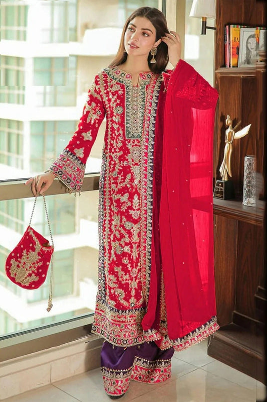 Pink Colour Semi Stitched Chinon Silk Pakistani Suit SM1140283