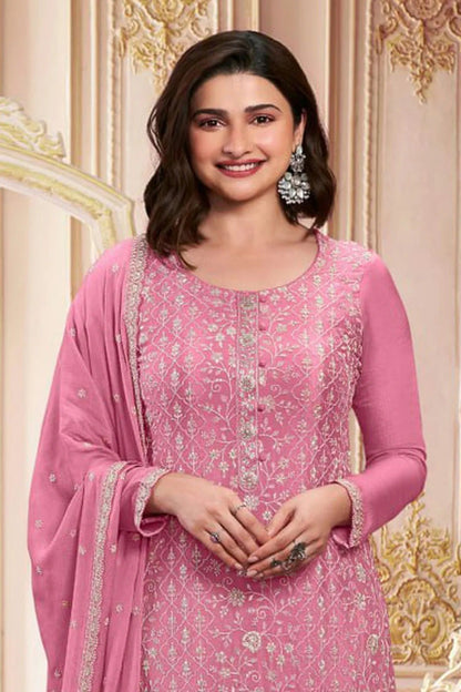 Pink Colour Semi Stitched Chinon Silk Pant Style Suit SM1140212 A