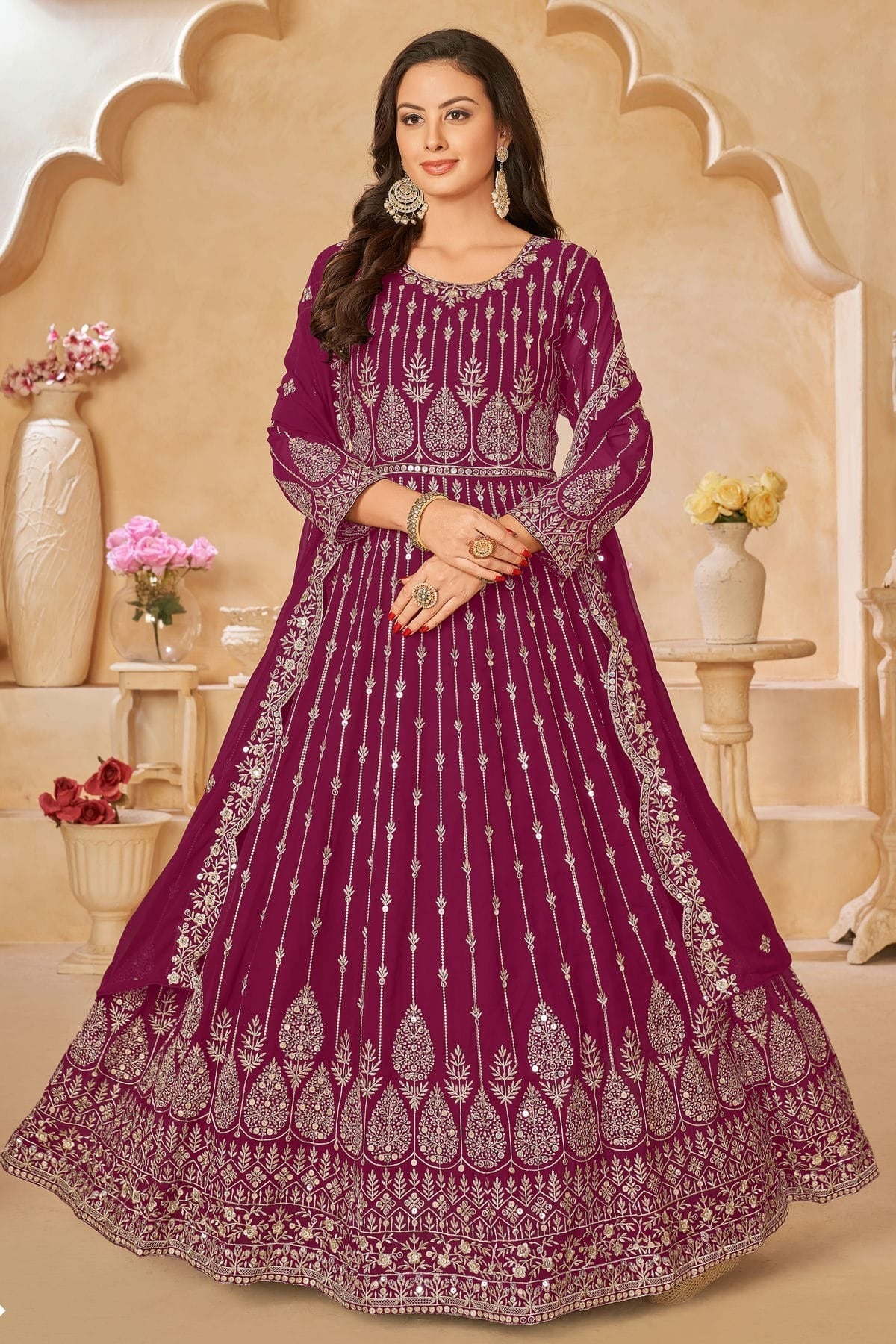 Pink Colour Semi Stitched Faux Georgette Anarkali Suit SM1050427
