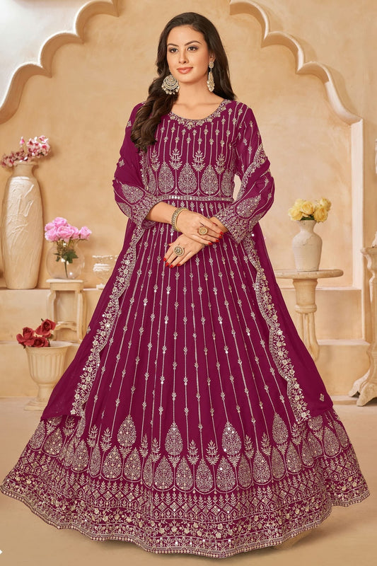 Pink Colour Semi Stitched Faux Georgette Anarkali Suit SM1050427