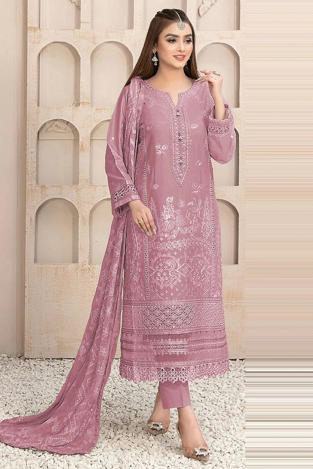 Pink Colour Semi Stitched Faux Georgette Pakistani Suit SM1140180