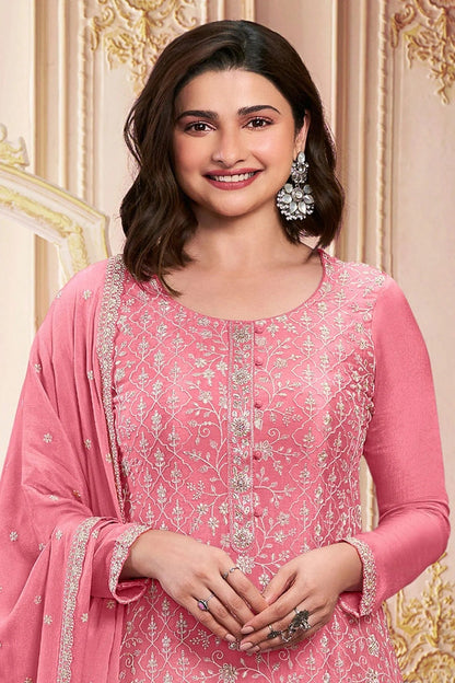 Pink Colour Semi Stitched Faux Georgette Pant Style Suit SM1140285 A