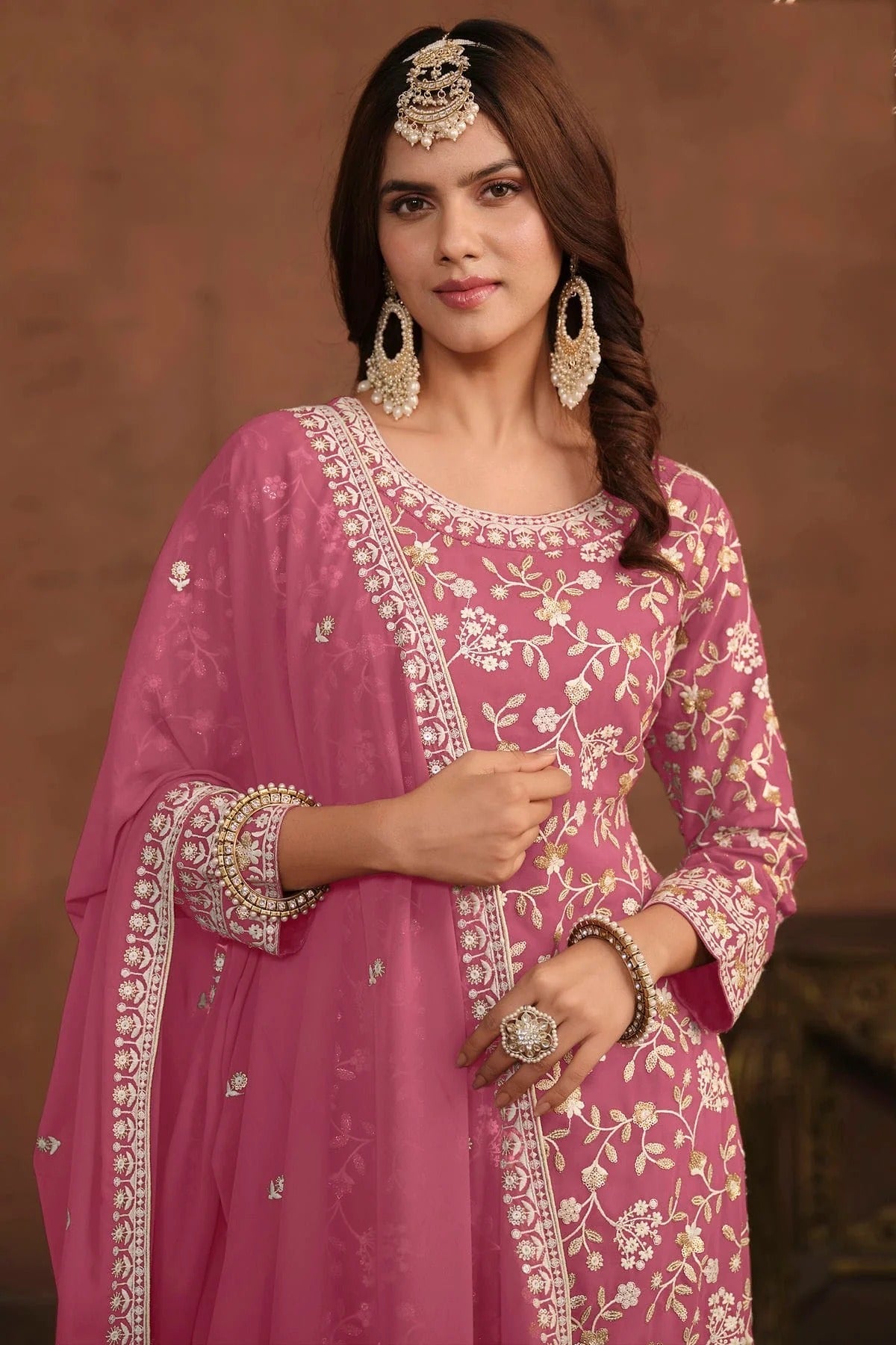 Pink Colour Semi Stitched Faux Georgette Sharara Suit SM1050465 A