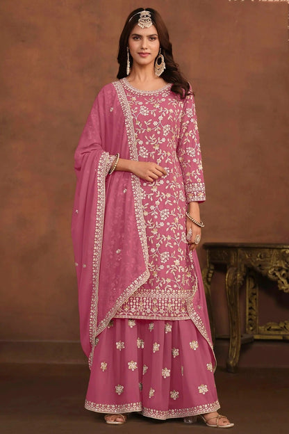 Pink Colour Semi Stitched Faux Georgette Sharara Suit SM1050465