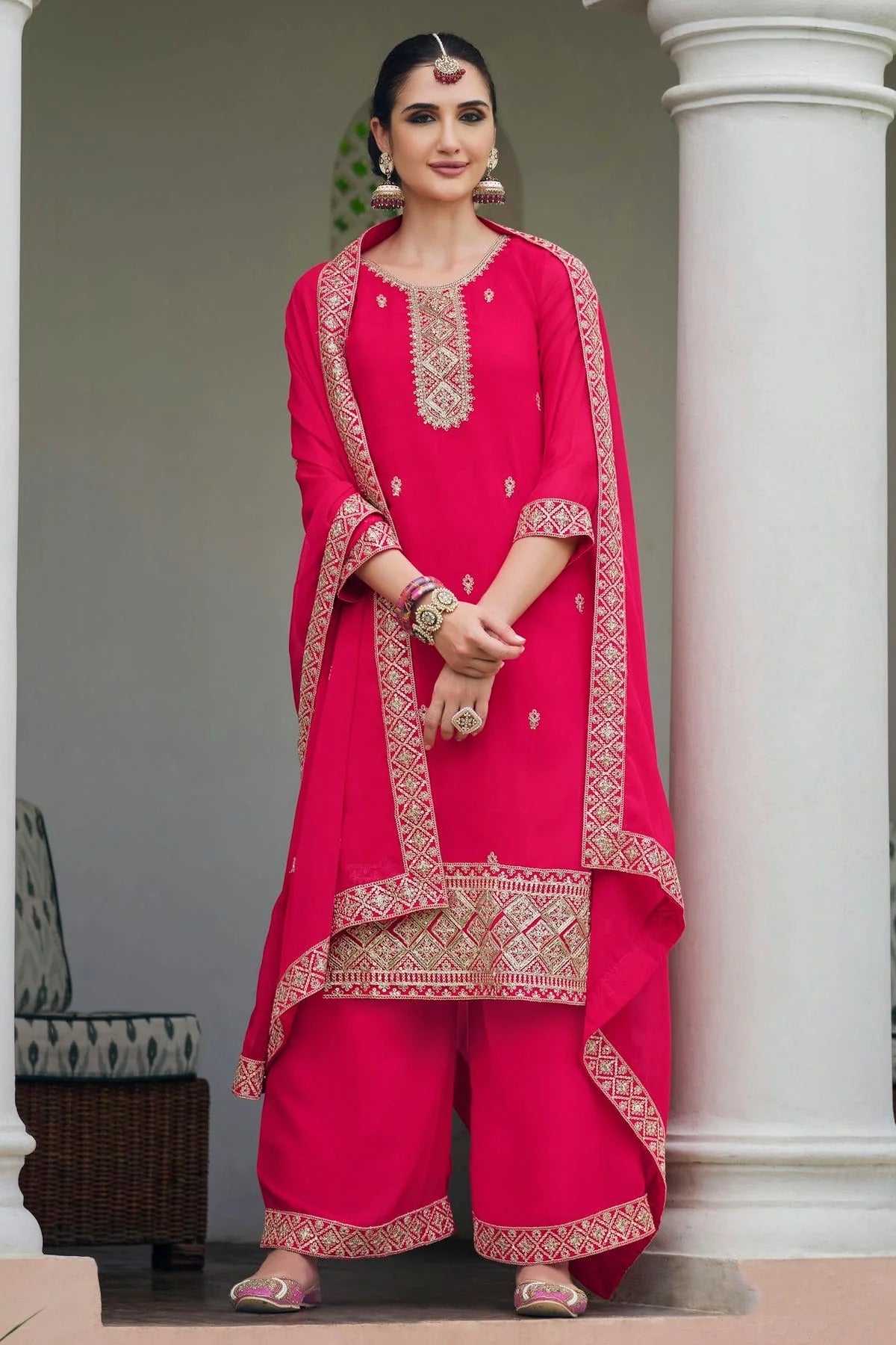 Pink Colour Semi Stitched Georgette Palazzo Pant Suit SM1140303
