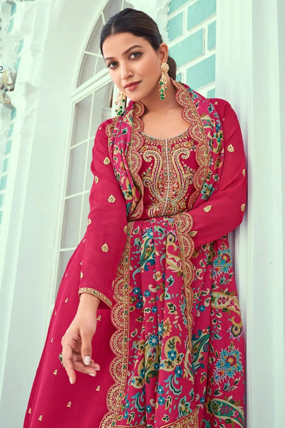 Pink Colour Semi Stitched Georgette Pant Style Suit SM1140142 A