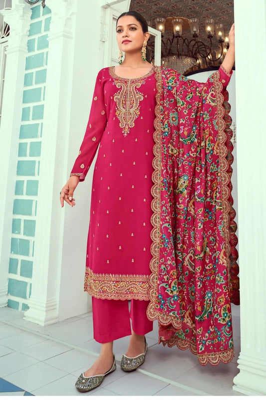 Pink Colour Semi Stitched Georgette Pant Style Suit SM1140142
