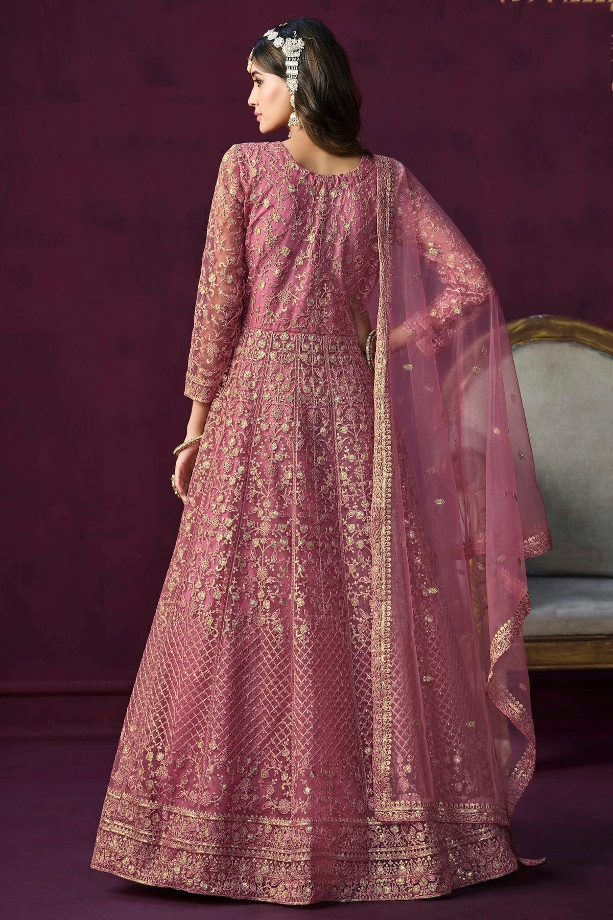 Pink Colour Semi Stitched Net Anarkali Suit SM1050428 A