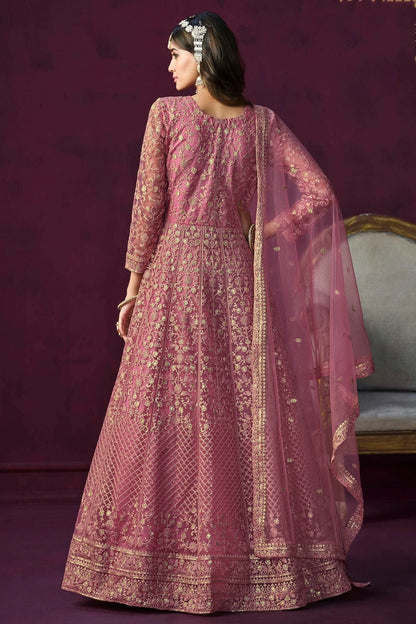Pink Colour Semi Stitched Net Anarkali Suit SM1050428 A