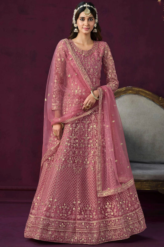 Pink Colour Semi Stitched Net Anarkali Suit SM1050428