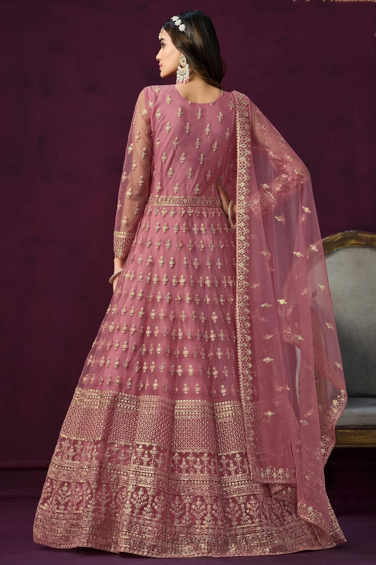 Pink Colour Semi Stitched Net Anarkali Suit SM1050436 A