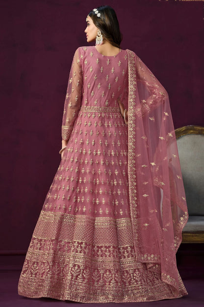 Pink Colour Semi Stitched Net Anarkali Suit SM1050436 A