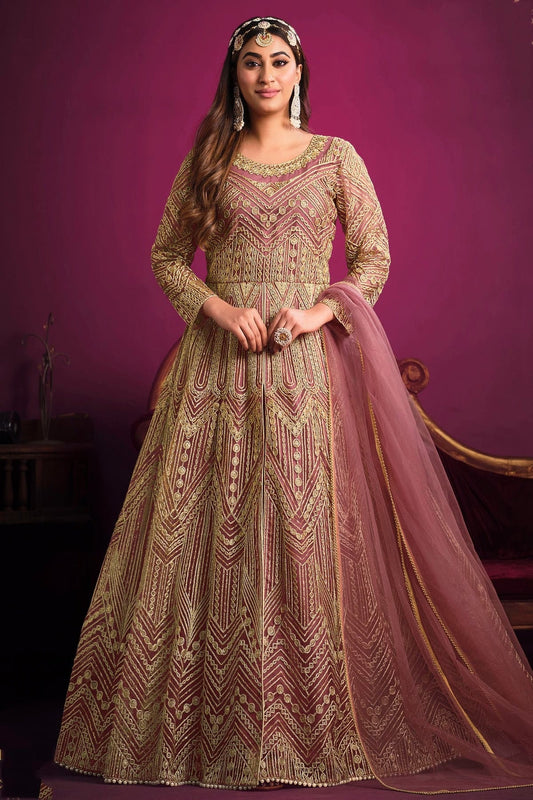 Pink Colour Semi Stitched Net Pant Style Suit SM1050401