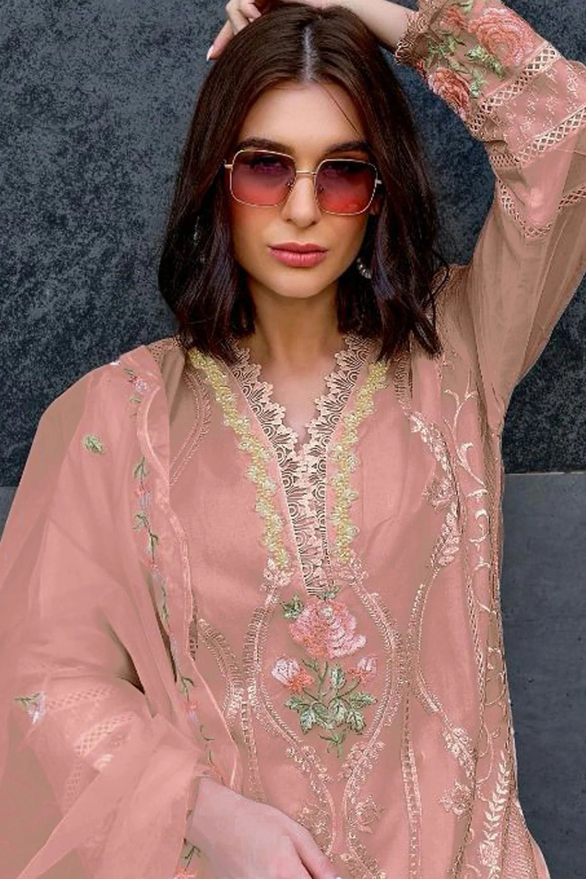 Pink Colour Semi Stitched Organza Pakistani Suit SM1140153 A