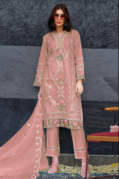 Pink Colour Semi Stitched Organza Pakistani Suit SM1140153