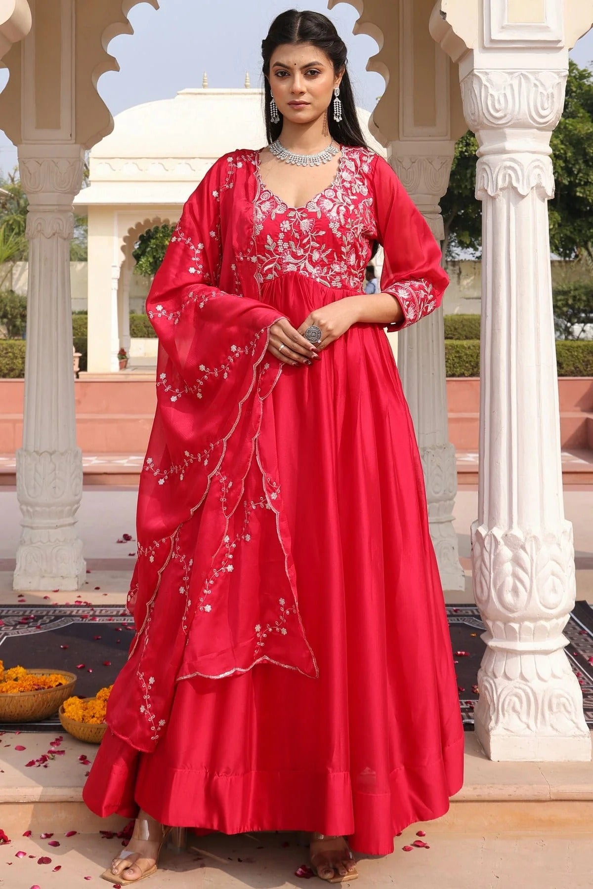 Pink Colour Semi Stitched Rangoli Silk Anarkali Suit SM1170034