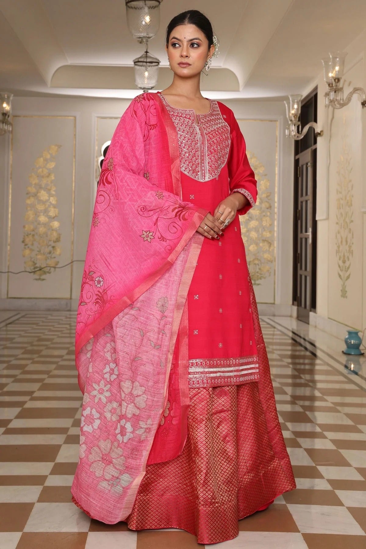 Pink Colour Semi Stitched Rangoli Silk Skirt Top SM1170043 A