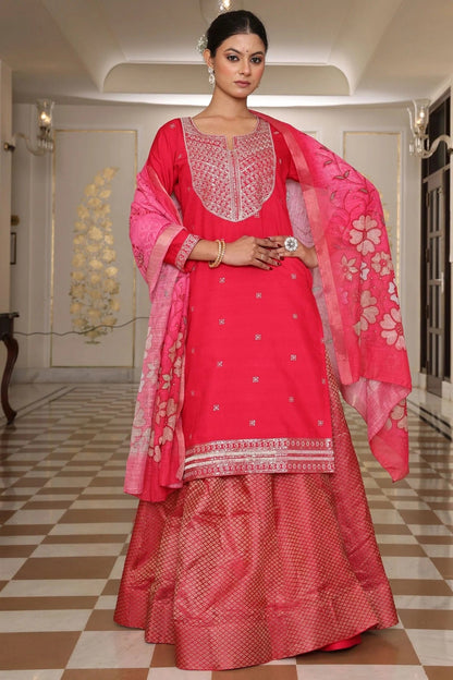 Pink Colour Semi Stitched Rangoli Silk Skirt Top SM1170043