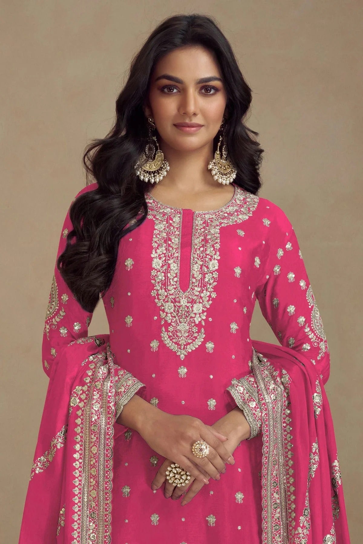 Pink Colour Semi Stitched Silk Palazzo Pant Suit SM1140360 A