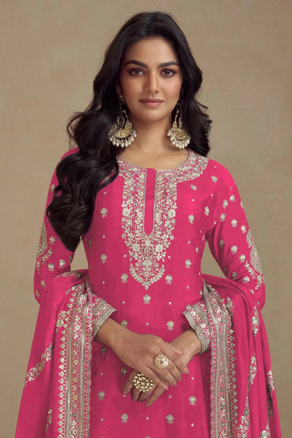 Pink Colour Semi Stitched Silk Palazzo Pant Suit SM1140360 A