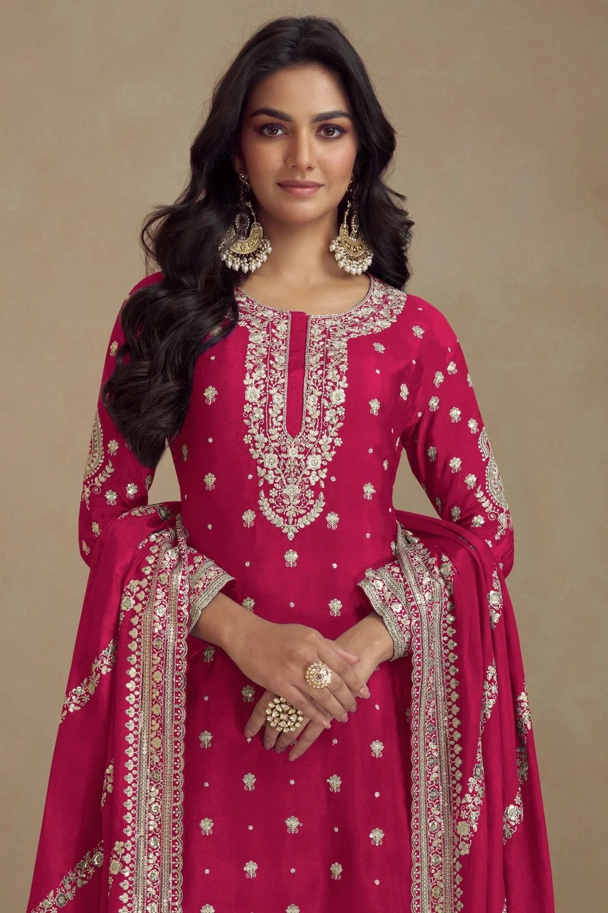 Pink Colour Semi Stitched Silk Palazzo Pant Suit SM1140671 A