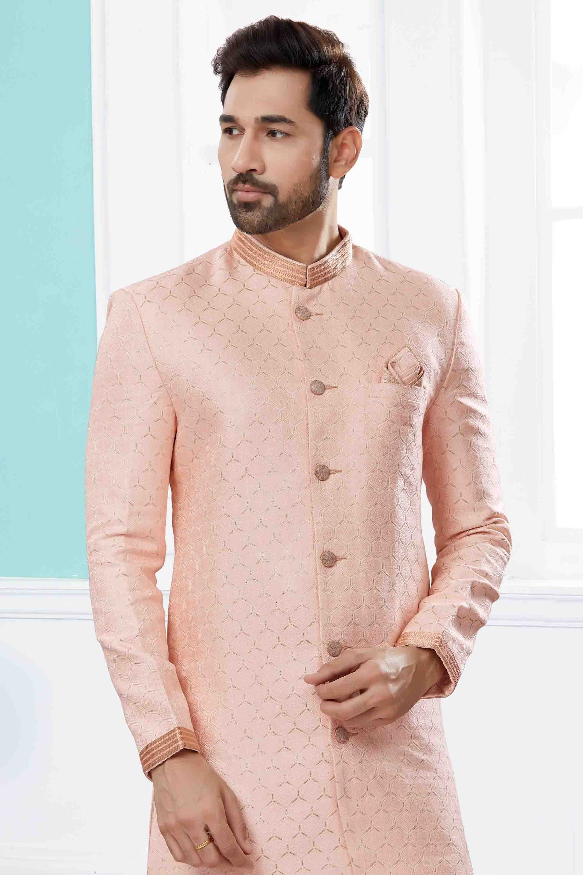 Pink Colour Sherwani In Banarasi Jacquard Fabric SH1040414 A
