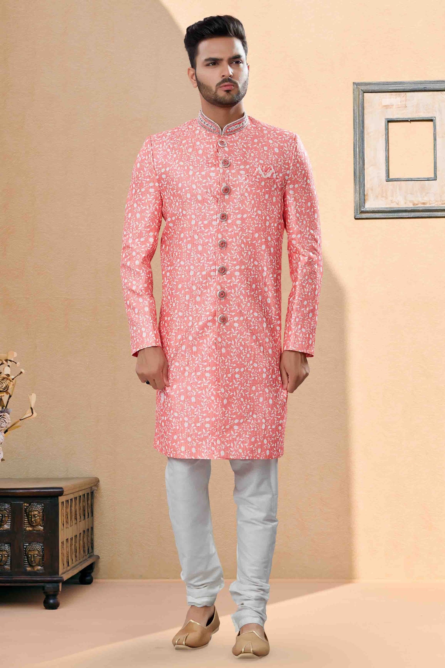 Pink Colour Sherwani In Silk Fabric SH1040409