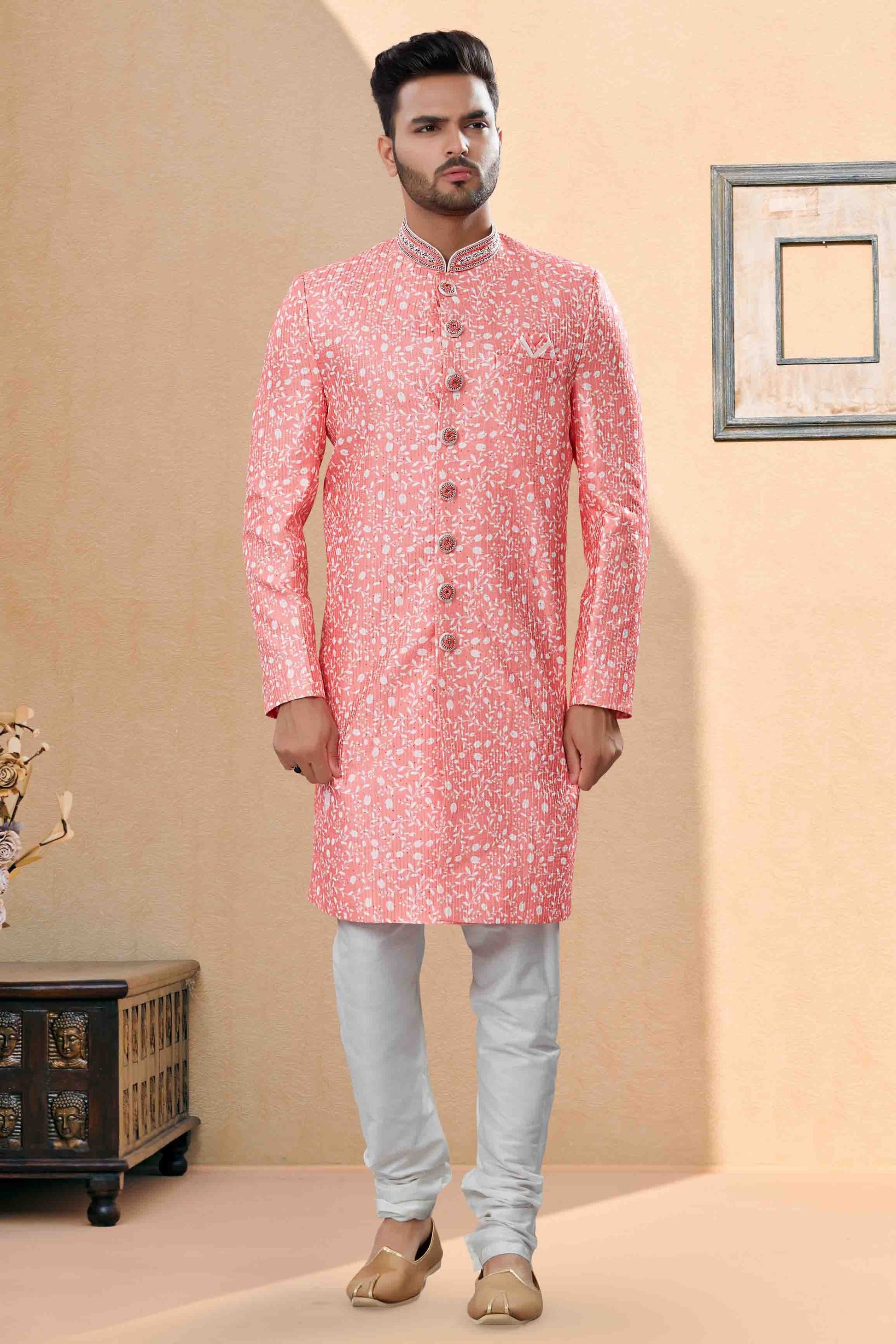 Pink Colour Sherwani In Silk Fabric SH1040409