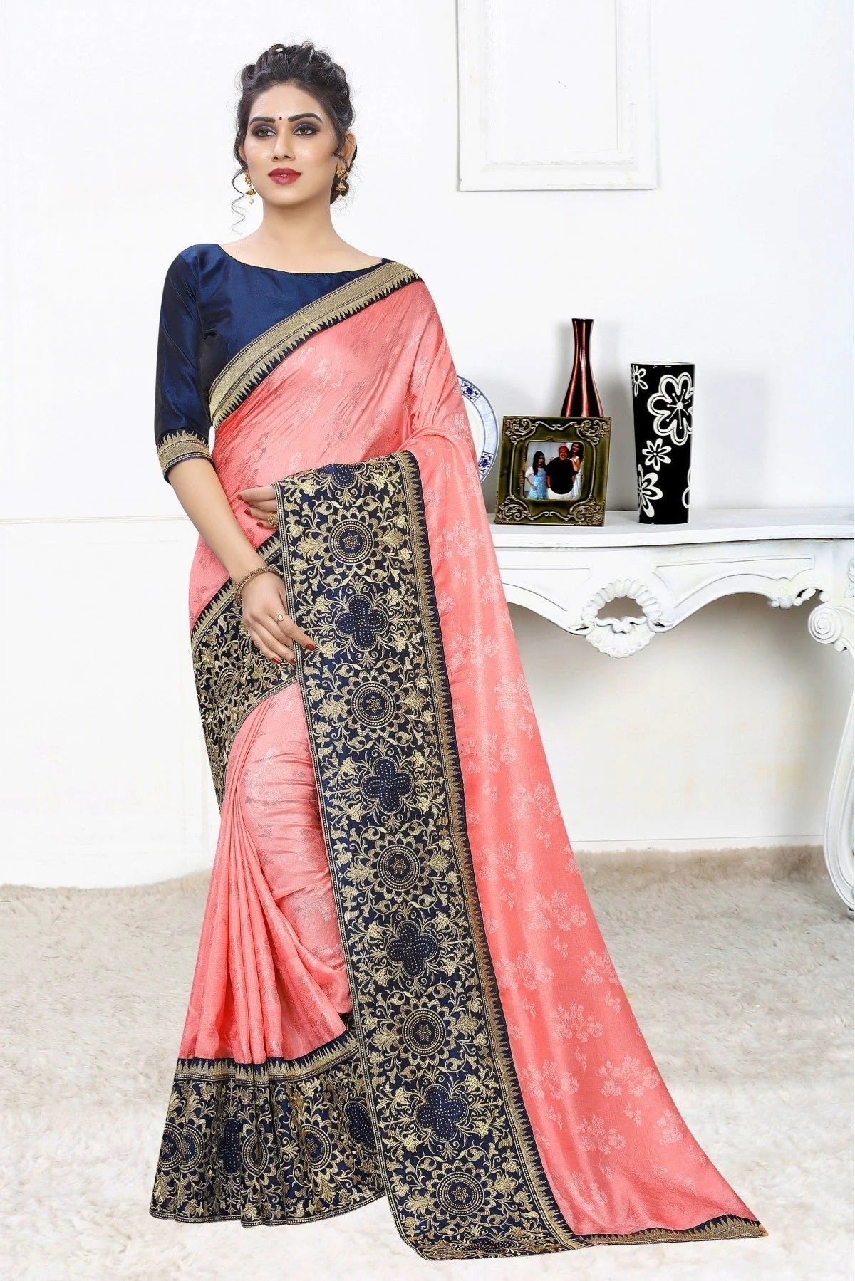 Pink Colour Silk Jacqaurd Embroidery Saree SD1120831