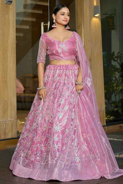 Pink Colour Silk Net Semi Stitched Lehenga Choli LC1170094 A