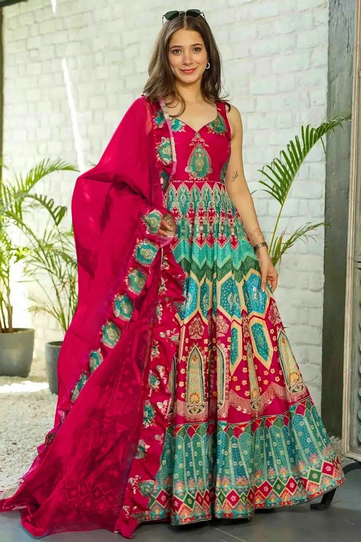 Pink Colour Silk Stitched Gown GW1113004