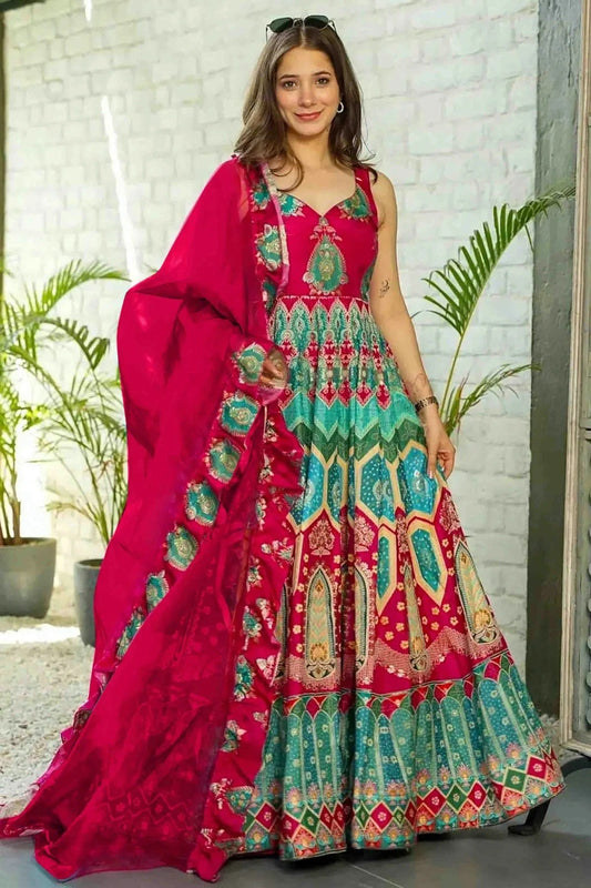 Pink Colour Silk Stitched Gown GW1113004