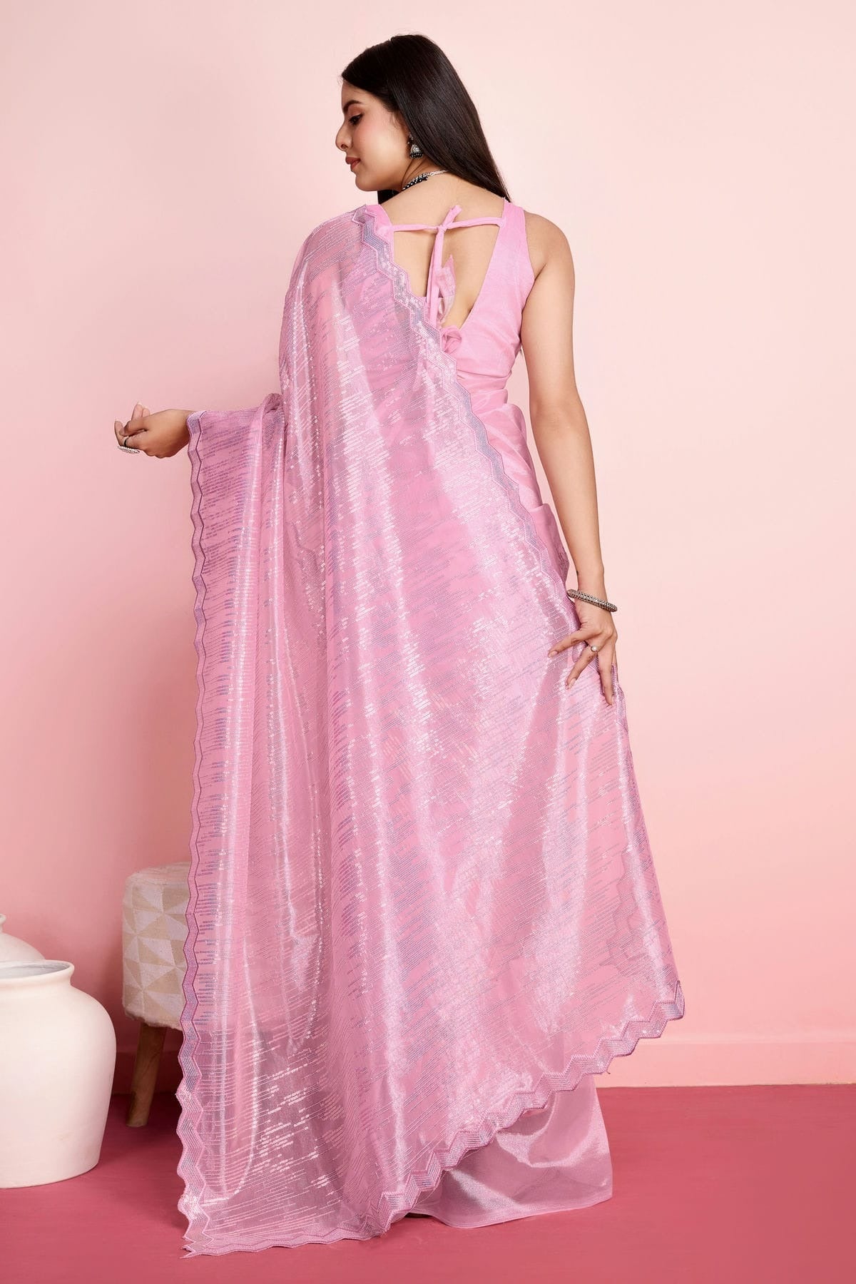Pink Colour Silver Twill Net Saree SD1110496 A