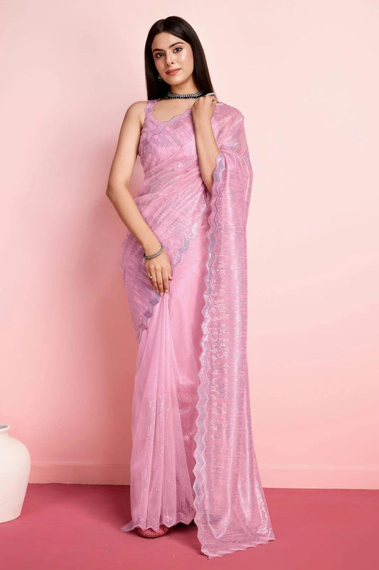 Pink Colour Silver Twill Net Saree SD1110496