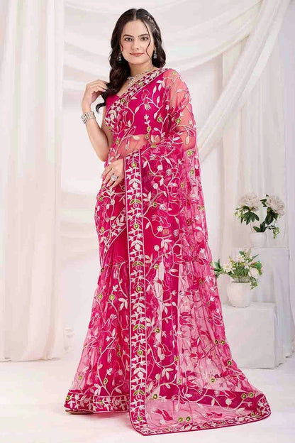 Pink Colour Soft Net Designer Saree SD1112862