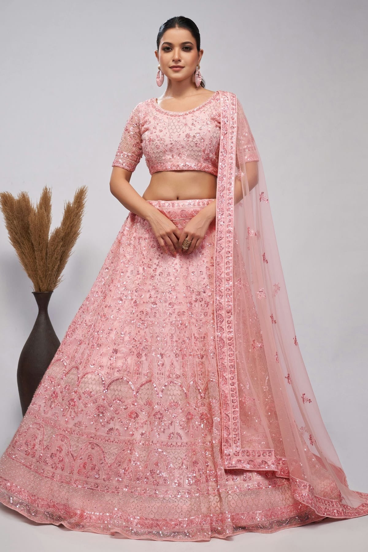 Pink Colour Soft Net Lehenga Choli LC1030007
