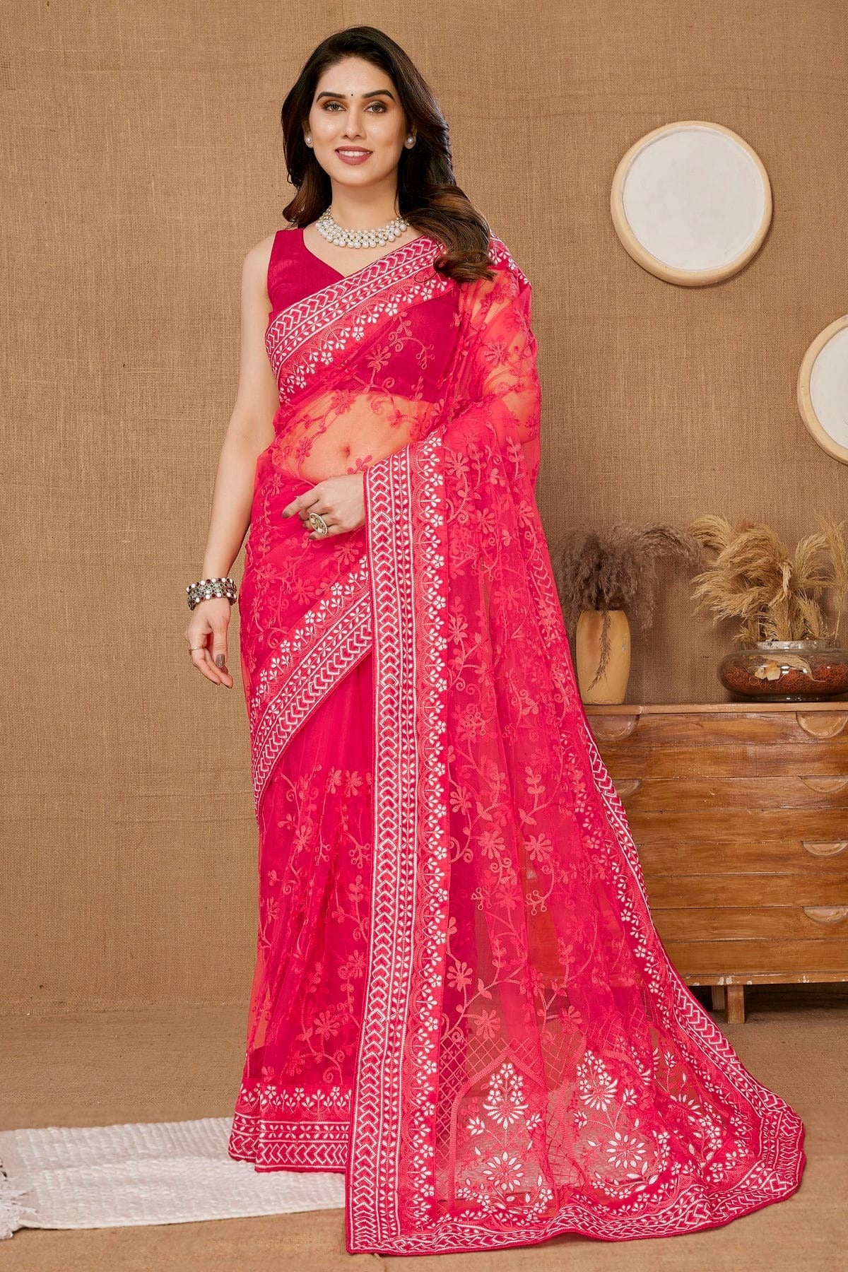 Pink Colour Soft Net Saree SD1110201