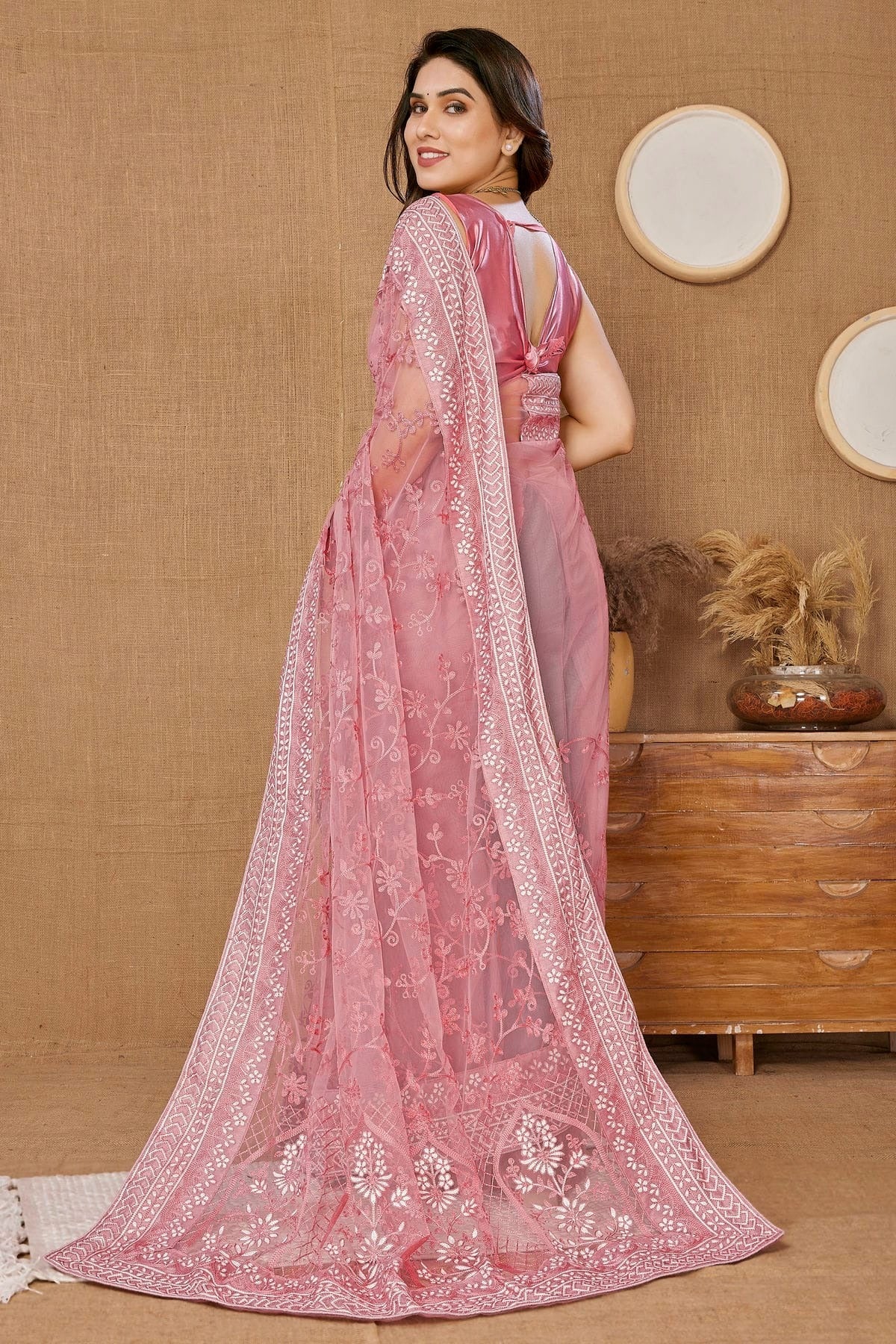 Pink Colour Soft Net Saree SD1110203 A