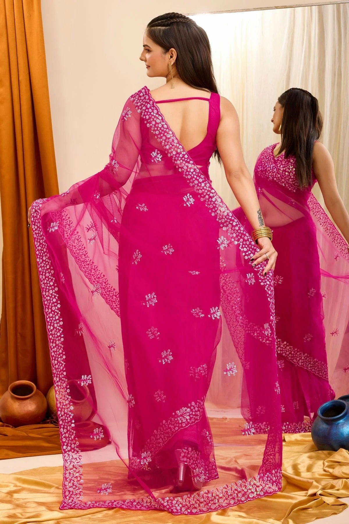Pink Colour Soft Net Saree SD1110405 A