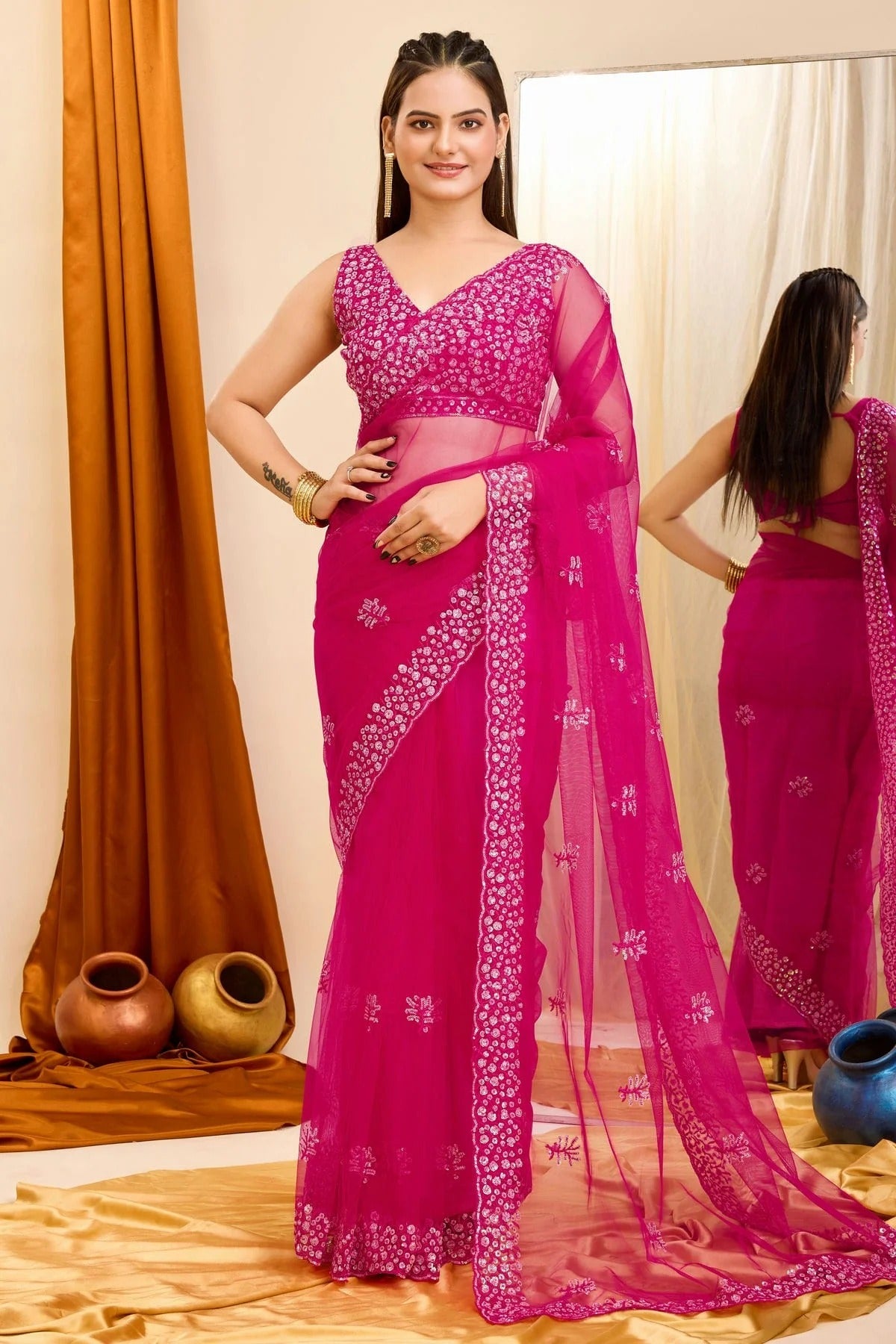 Pink Colour Soft Net Saree SD1110405