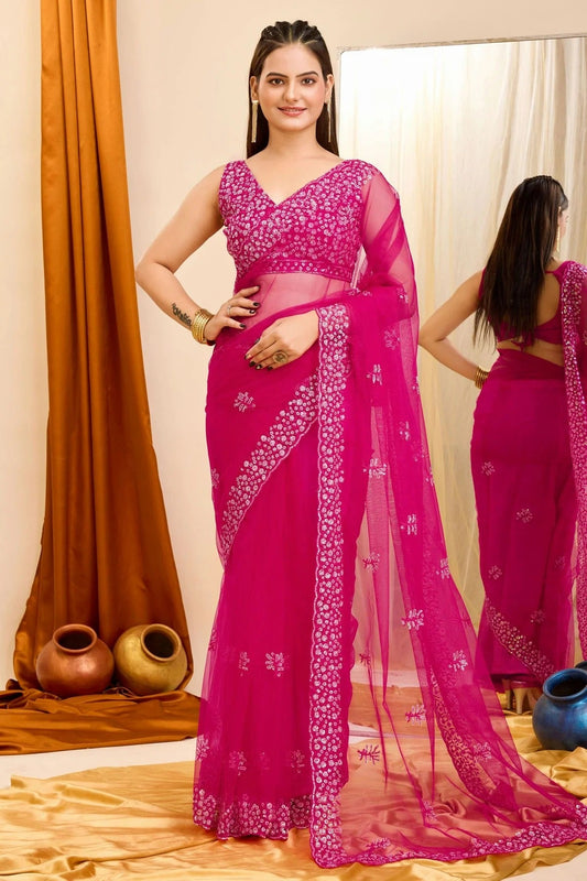 Pink Colour Soft Net Saree SD1110405