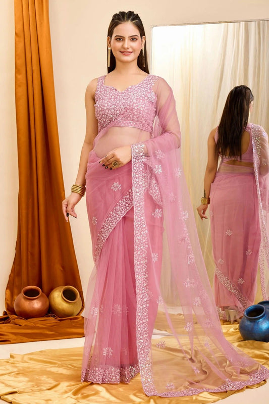 Pink Colour Soft Net Saree SD1110410