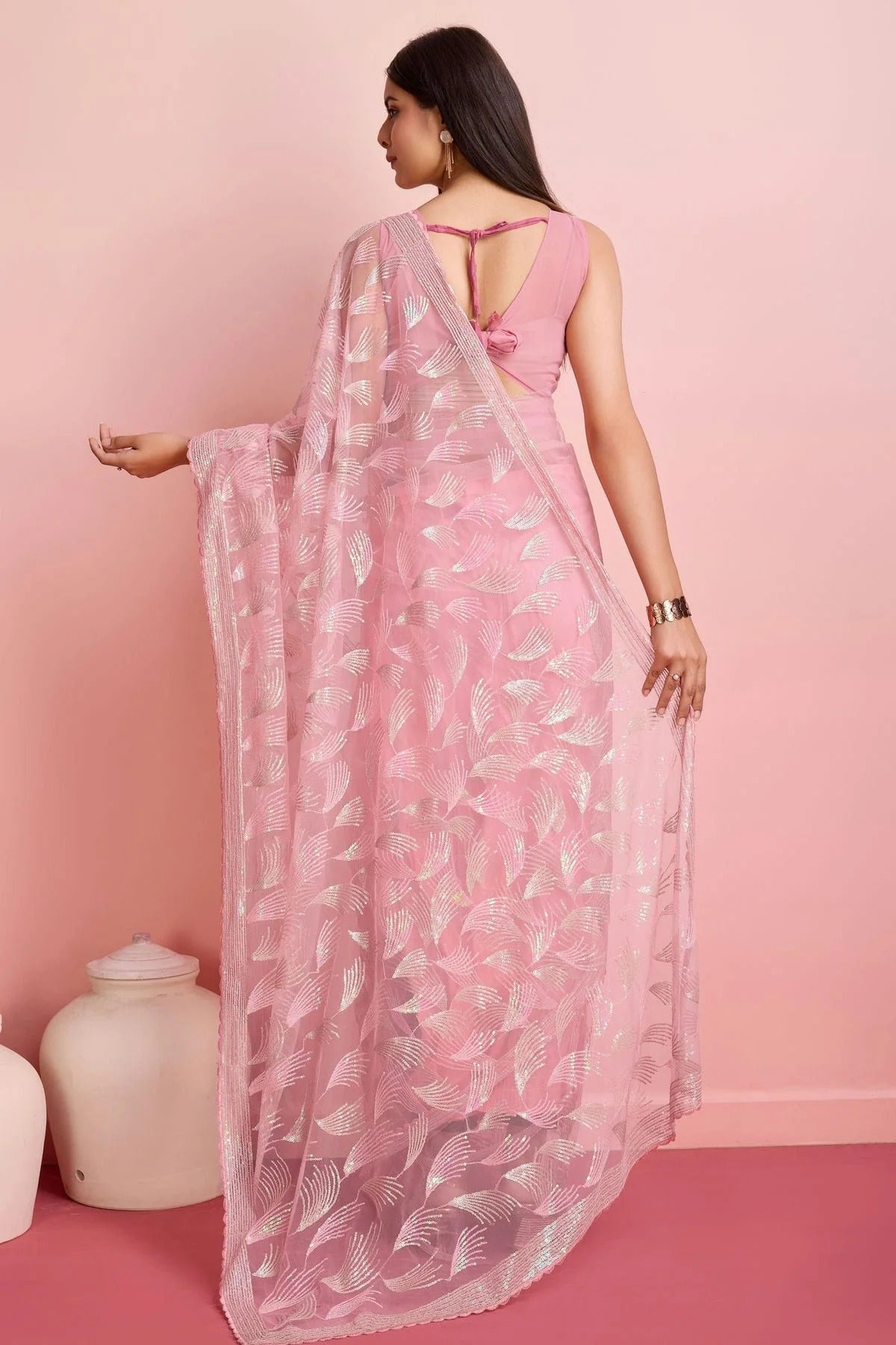 Pink Colour Soft Net Saree SD1110445 A