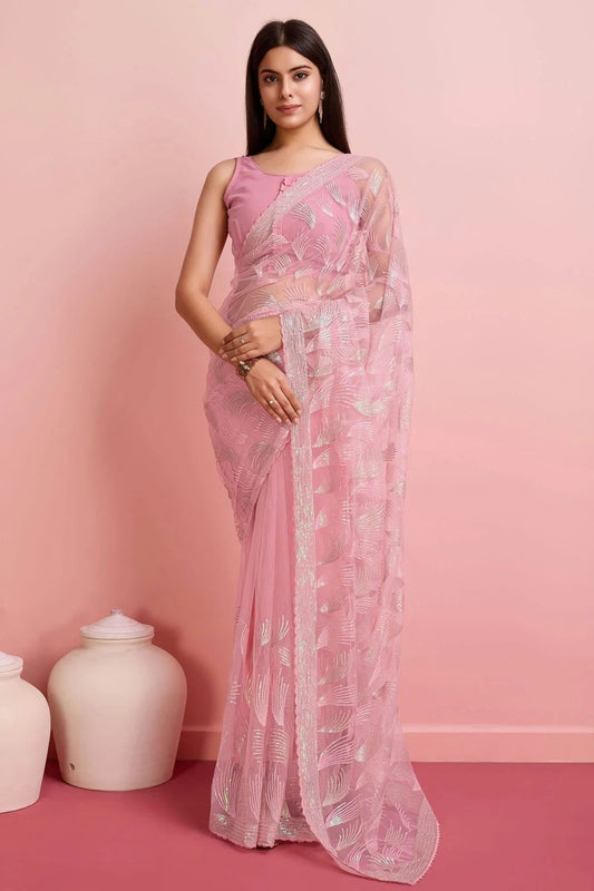 Pink Colour Soft Net Saree SD1110445