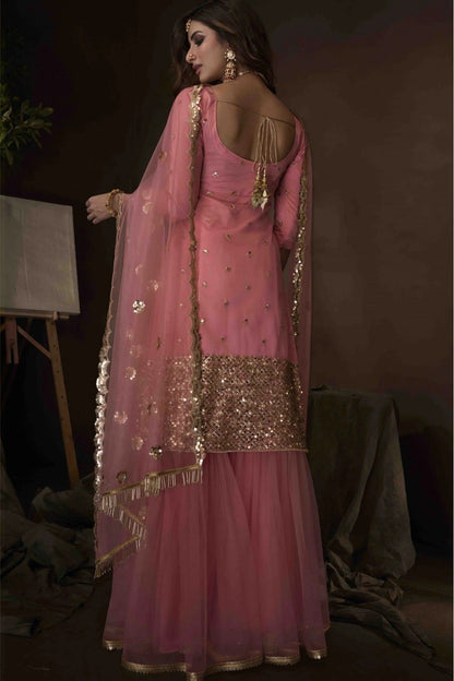 Pink Colour Soft Net Sequins Work Sharara Suit SM1080635 A
