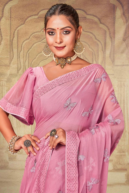 Pink Colour Soft Silk Chiffon Designer Saree LC1121524 A