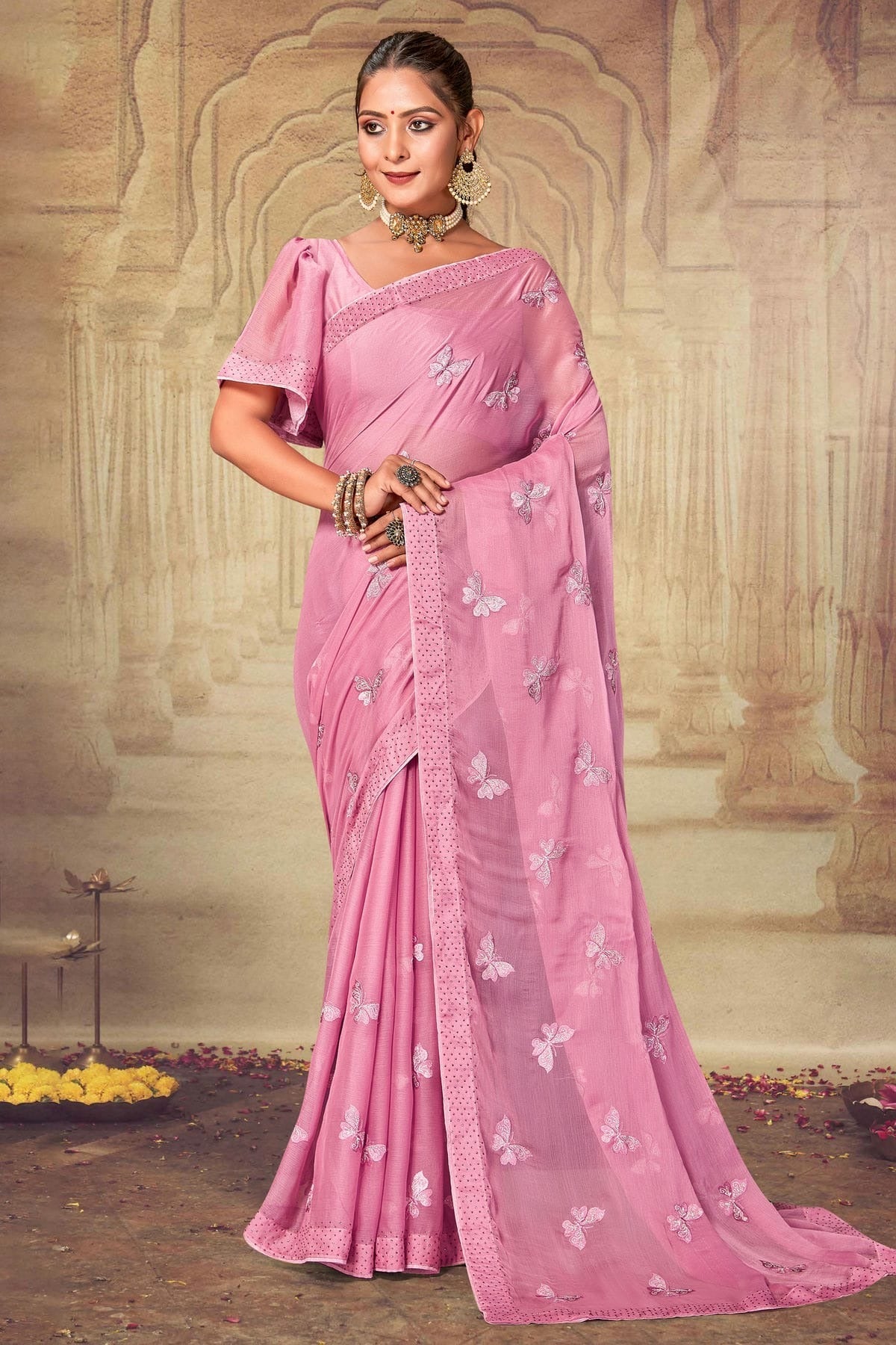 Pink Colour Soft Silk Chiffon Designer Saree LC1121524